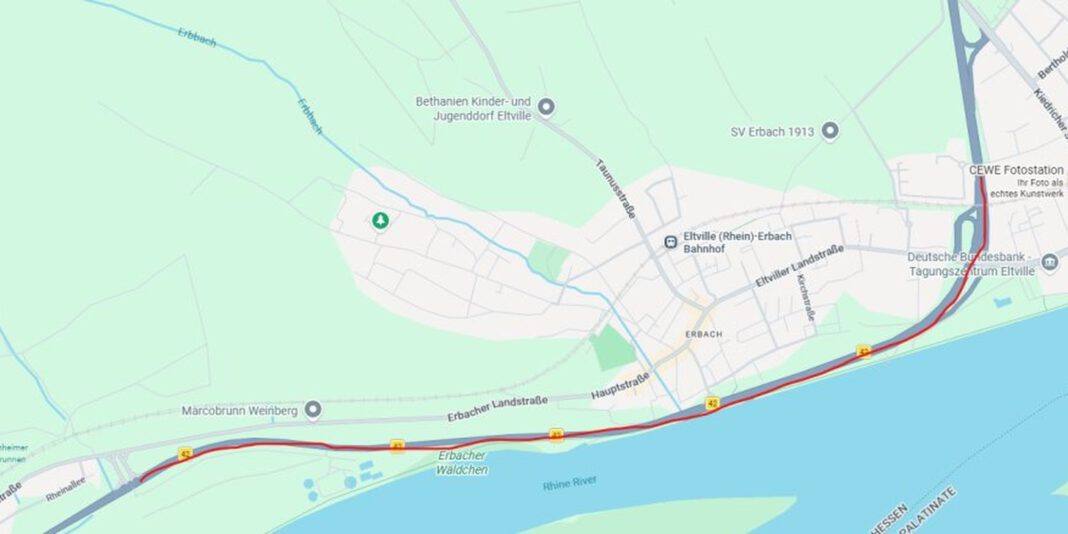 Nächtliche Sperrungen auf der B42 bei Eltville wegen Fahrbahnsanierung bis 27. Juni