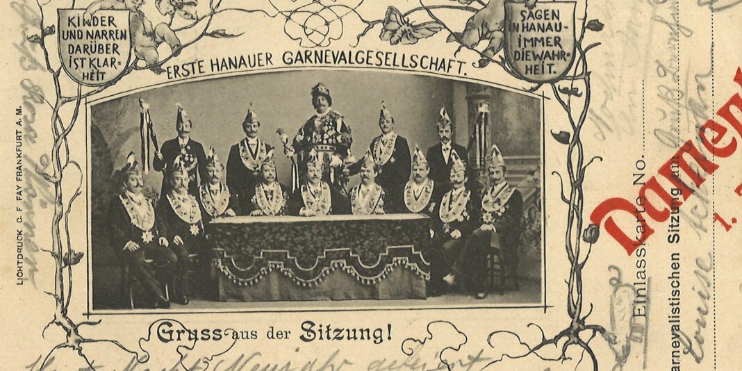 Postkarten-Eintrittskarte dokumentiert Hanauer Damensitzung von 1904